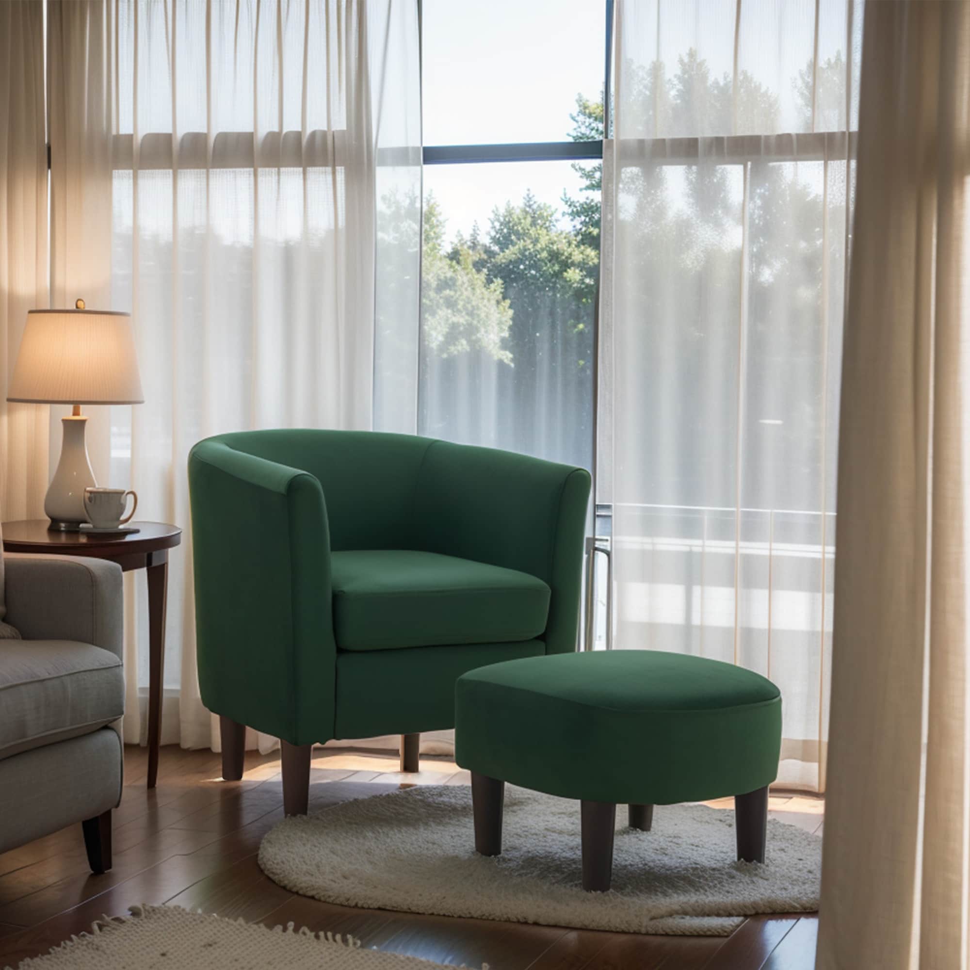 Velvet Accent Chair With Ottoman, Modern Barrel Chair Armchair For Living Room, Green_maomaolike.com